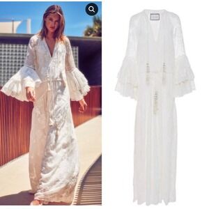 Alexis Karita Floral Embroidered Tassel Maxi Dress Tiered Bell Sleeve Small